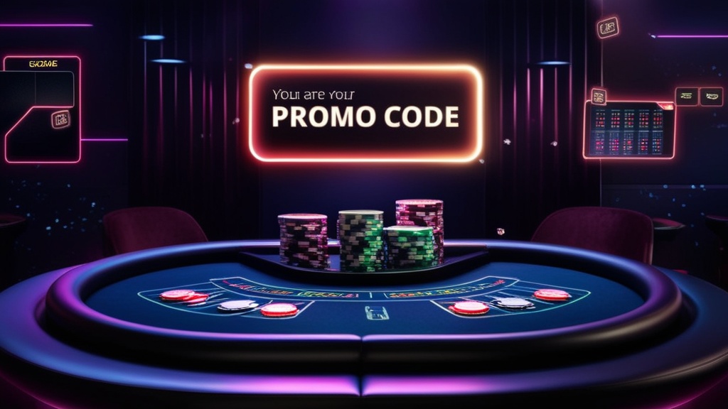 Neonowy baner kodu promocyjnego nad stołem w kasynie