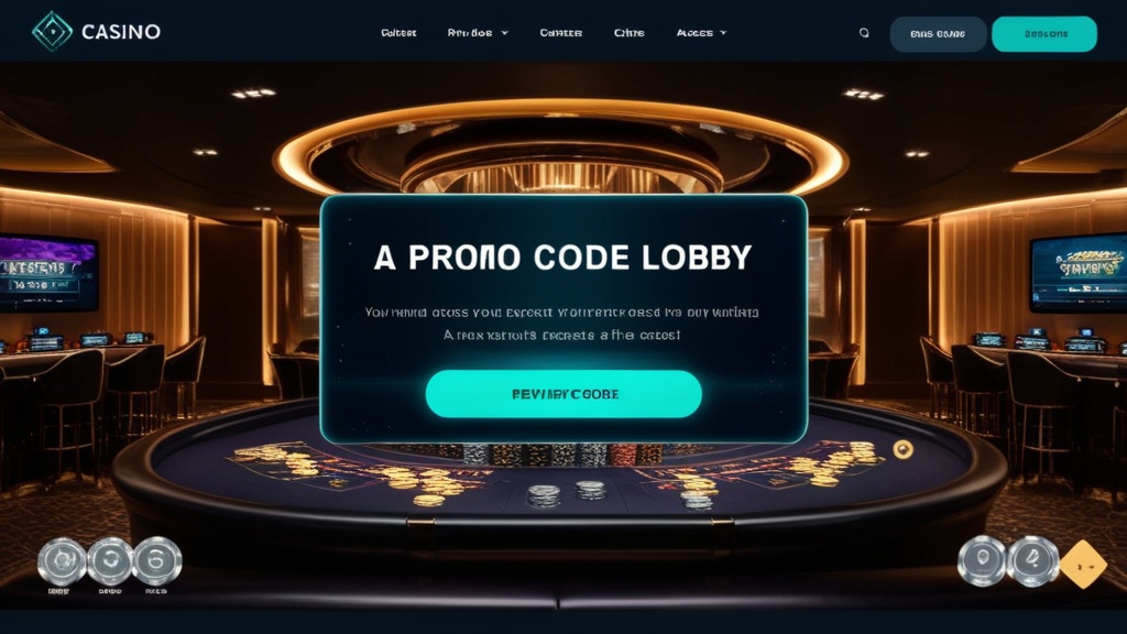 Promocyjny kod i ikony weryfikacji w ciemnym lobby kasyna